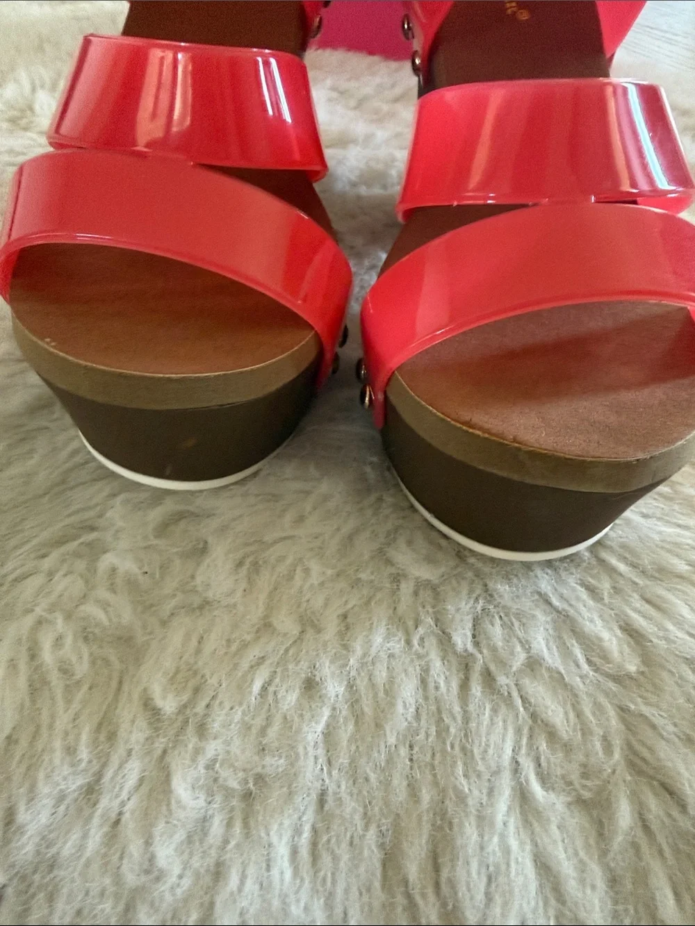 NATURE BREEZE Neon Coral Chunky Heel Jelly Platform Sandals - New